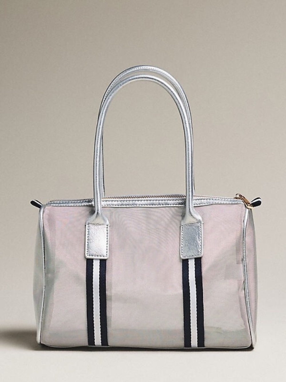 Anthropologie Daily Practice Mesh Stripe Tote Bag Silver (Q5-21E)